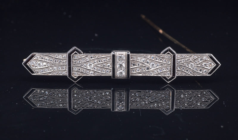 Superb Antique 1920s Art Deco Platinum and Diamond Brooch. Faceted Carnelian.