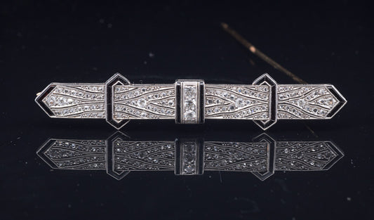 Superb Antique 1920s Art Deco Platinum and Diamond Brooch. Faceted Carnelian.