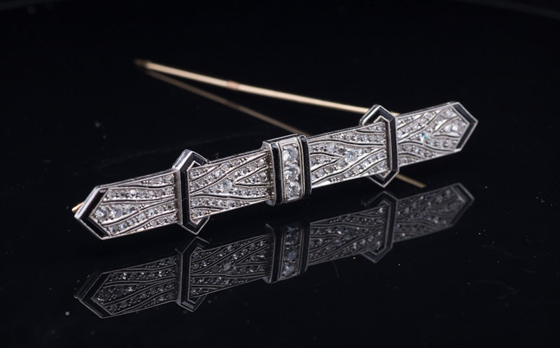 Superb Antique 1920s Art Deco Platinum and Diamond Brooch. Faceted Carnelian.