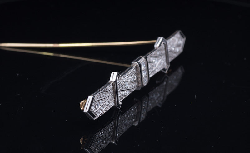 Superb Antique 1920s Art Deco Platinum and Diamond Brooch. Faceted Carnelian.