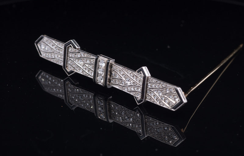 Superb Antique 1920s Art Deco Platinum and Diamond Brooch. Faceted Carnelian.