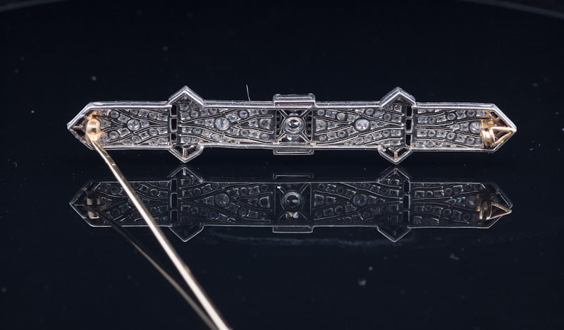 Superb Antique 1920s Art Deco Platinum and Diamond Brooch. Faceted Carnelian.