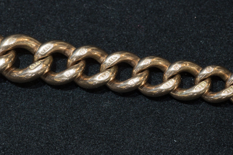 Vintage 9ct Rose Gold Double Albert Watch Chain with T-Bar. Graduated Curb Link.