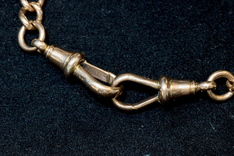 Vintage 9ct Rose Gold Double Albert Watch Chain with T-Bar. Graduated Curb Link.