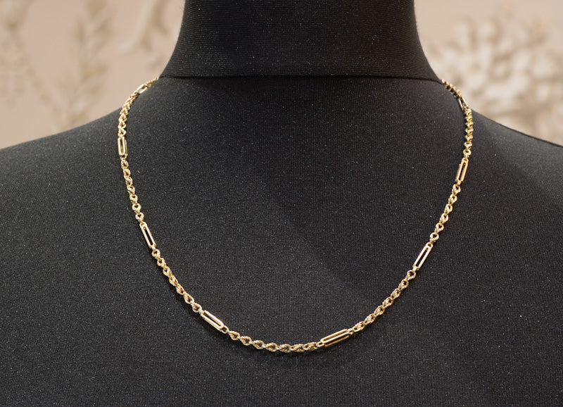Antique Edwardian Solid 15ct Gold Fancy Trombone / Fetter Link Chain C.1900. 20.5 Inches.