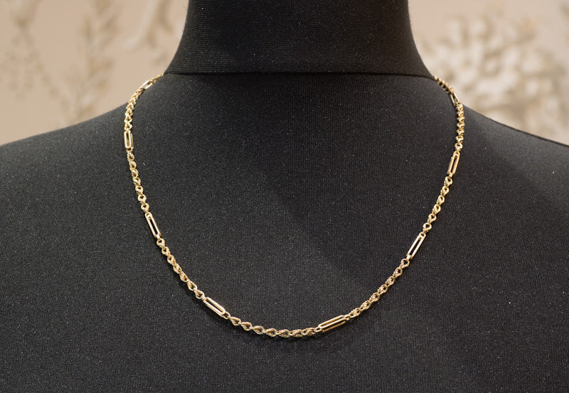 Antique Edwardian Solid 15ct Gold Fancy Trombone / Fetter Link Chain C.1900. 20.5 Inches.