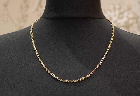 Antique Edwardian Solid 15ct Gold Fancy Trombone / Fetter Link Chain C.1900. 20.5 Inches.