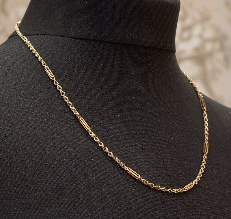 Antique Edwardian Solid 15ct Gold Fancy Trombone / Fetter Link Chain C.1900. 20.5 Inches.