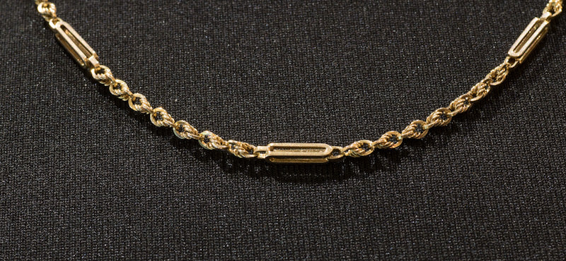 Antique Edwardian Solid 15ct Gold Fancy Trombone / Fetter Link Chain C.1900. 20.5 Inches.
