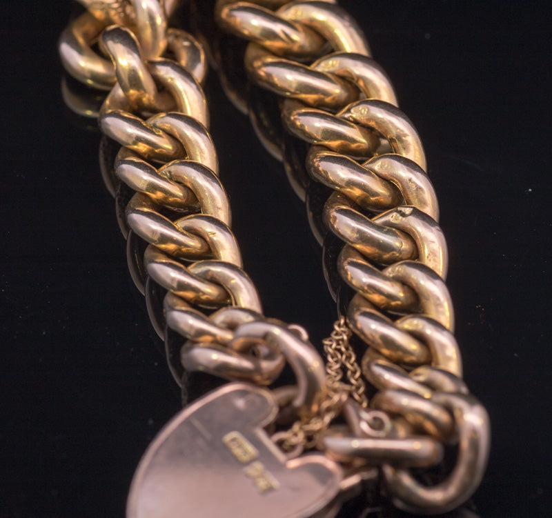 Beautiful Antique 9ct Gold Tapered `Hollow Curb` Bracelet. Hand Engraved. C1900