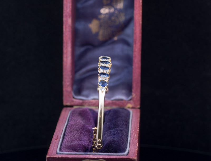 Superb Antique Sapphire and Diamond 18ct Gold Hinged Bangle C.1900. Original Case.