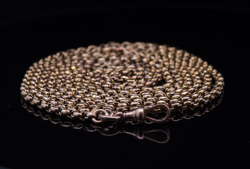 Antique 9ct Gold Guard Chain. Full Opera Length. Attractive Faceted Link. 52 Inches.  C1890