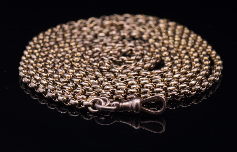 Antique 9ct Gold Guard Chain. Full Opera Length. Attractive Faceted Link. 52 Inches.  C1890