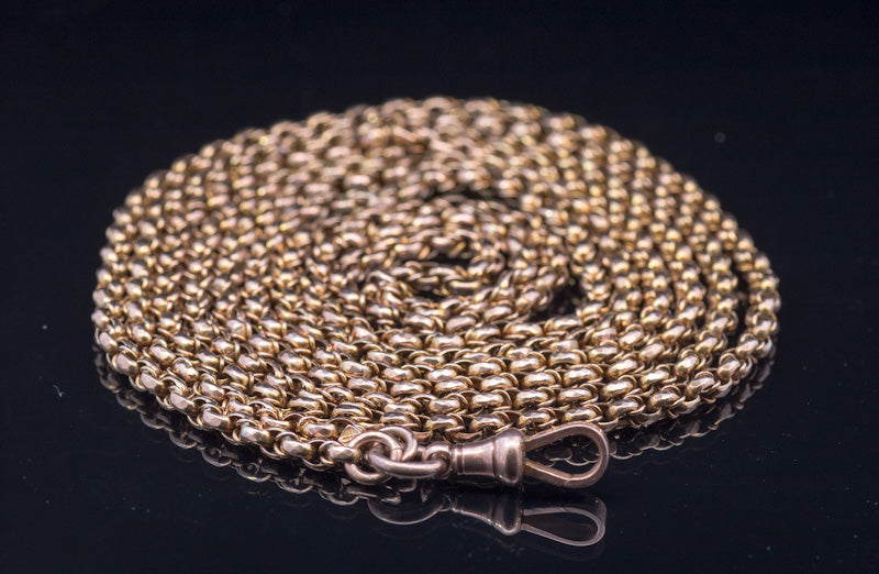 Antique 9ct Gold Guard Chain. Full Opera Length. Attractive Faceted Link. 52 Inches.  C1890