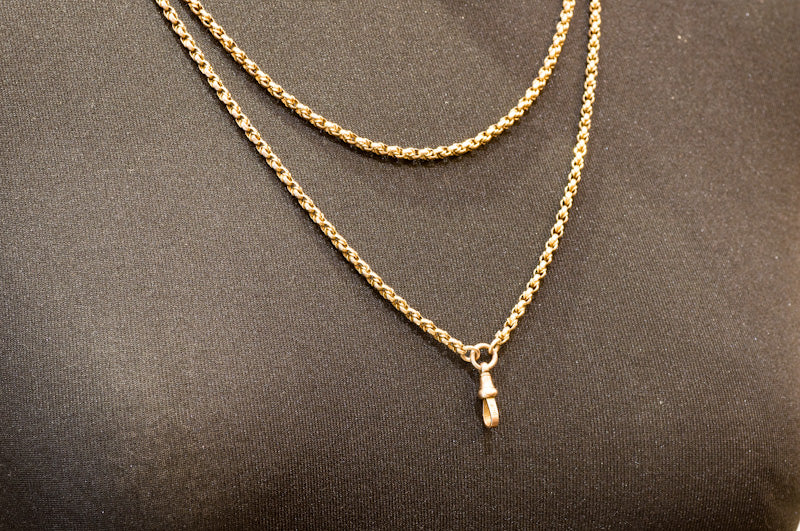 Antique 9ct Gold Guard Chain. Full Opera Length. Attractive Faceted Link. 52 Inches.  C1890