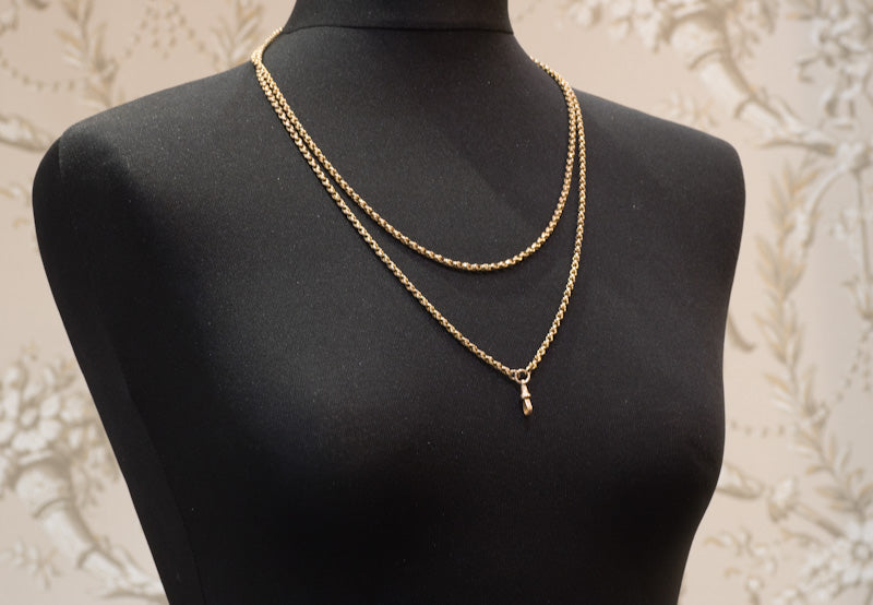 Antique 9ct Gold Guard Chain. Full Opera Length. Attractive Faceted Link. 52 Inches.  C1890