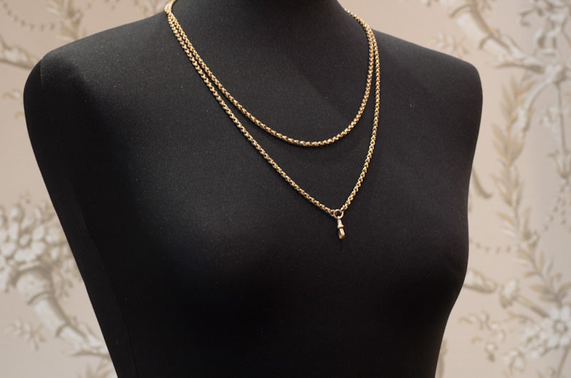 Antique 9ct Gold Guard Chain. Full Opera Length. Attractive Faceted Link. 52 Inches.  C1890