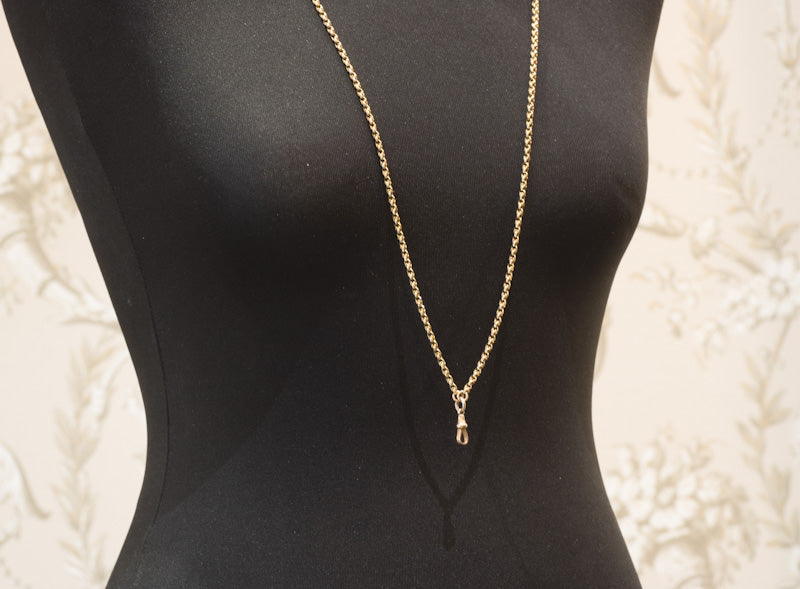 Antique 9ct Gold Guard Chain. Full Opera Length. Attractive Faceted Link. 52 Inches.  C1890