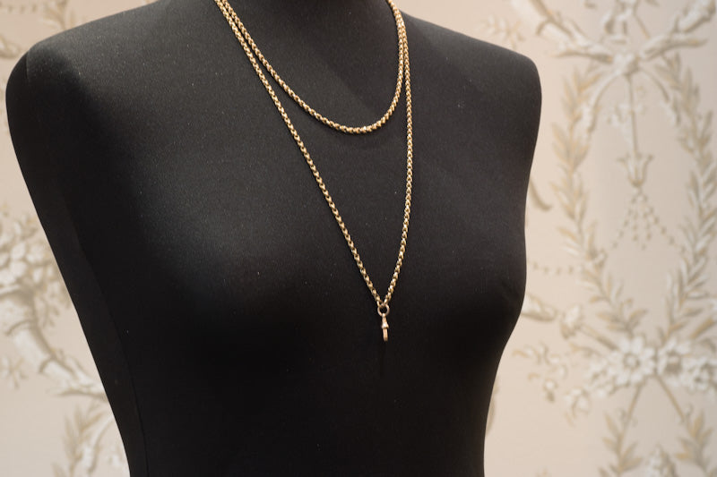 Antique 9ct Gold Guard Chain. Full Opera Length. Attractive Faceted Link. 52 Inches.  C1890