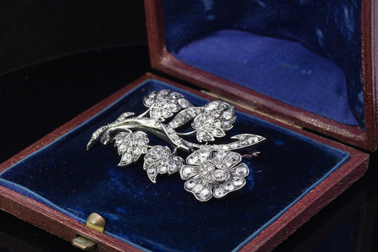 Beautiful Antique Old Mine Cut Diamond Brooch. English  C.1850. Gold back, Silver settings.
