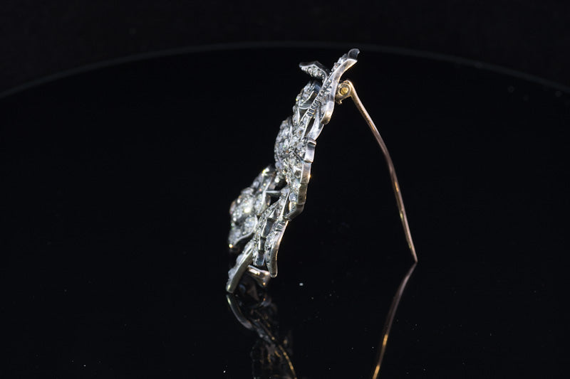 Beautiful Antique Old Mine Cut Diamond Brooch. English  C.1850. Gold back, Silver settings.