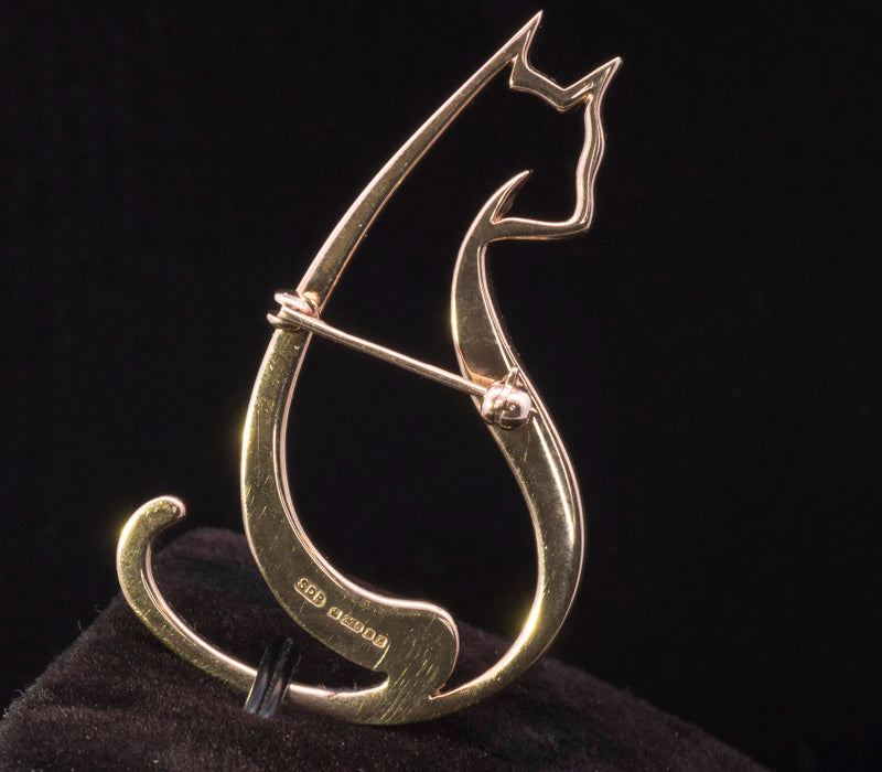 Vintage 9ct Gold Cat  'Silhouette' Brooch. Hallmarked Edinburgh 1999.
