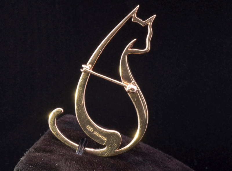Vintage 9ct Gold Cat  'Silhouette' Brooch. Hallmarked Edinburgh 1999.