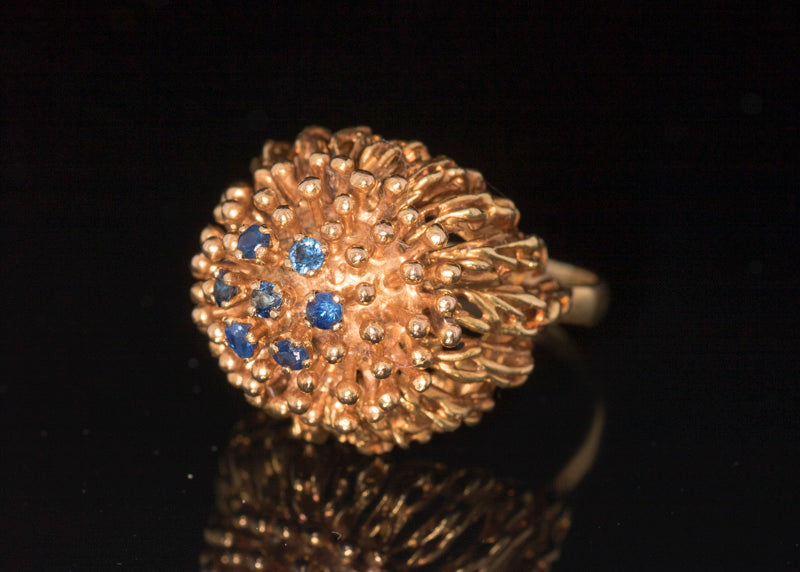 Vintage Mid Century, 1960's 18ct Gold and Sapphire Cocktail Bombe Ring. Italian Statement Ring.