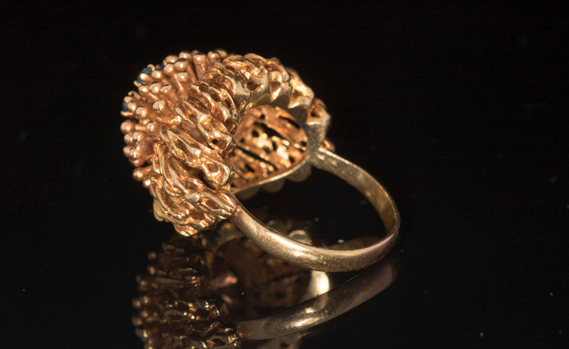 Vintage Mid Century, 1960's 18ct Gold and Sapphire Cocktail Bombe Ring. Italian Statement Ring.
