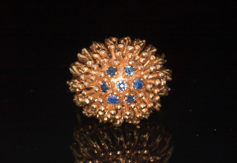 Vintage Mid Century, 1960's 18ct Gold and Sapphire Cocktail Bombe Ring. Italian Statement Ring.