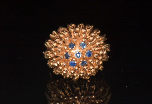 Vintage Mid Century, 1960's 18ct Gold and Sapphire Cocktail Bombe Ring. Italian Statement Ring.