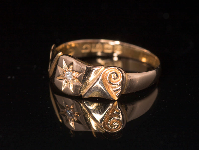 Antique 18ct Diamond Set Gypsy Ring. Birmingham 1906. Star Set. Pretty Shoulders.