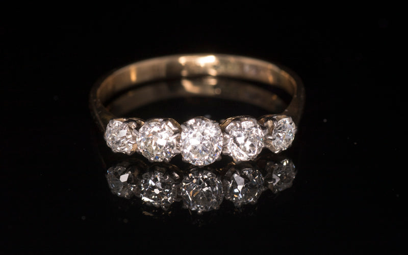 Antique Victorian 18ct and Platinum Old European Cut Diamond 5 Stone Ring. 0.85ct C.1890