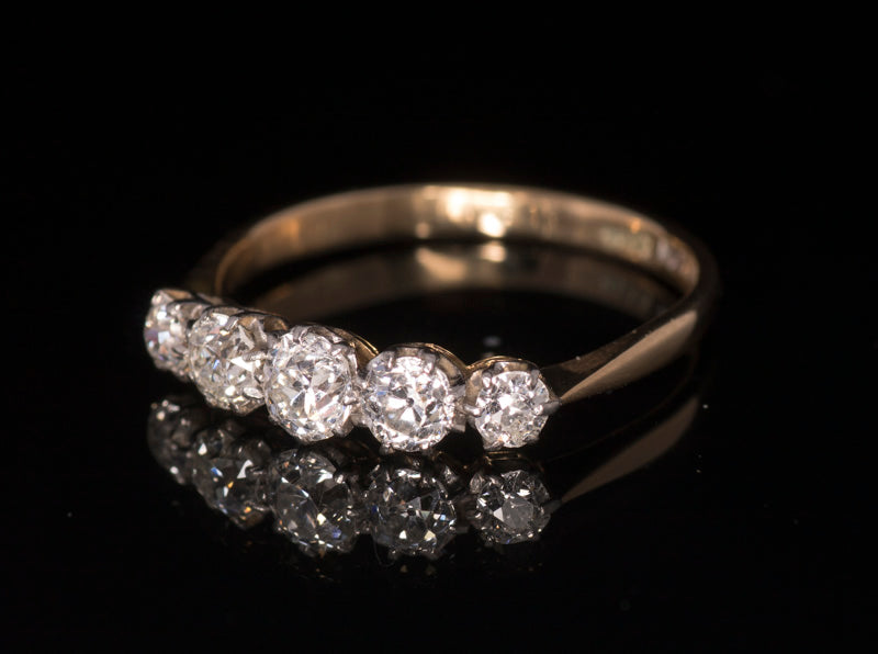 Antique Victorian 18ct and Platinum Old European Cut Diamond 5 Stone Ring. 0.85ct C.1890