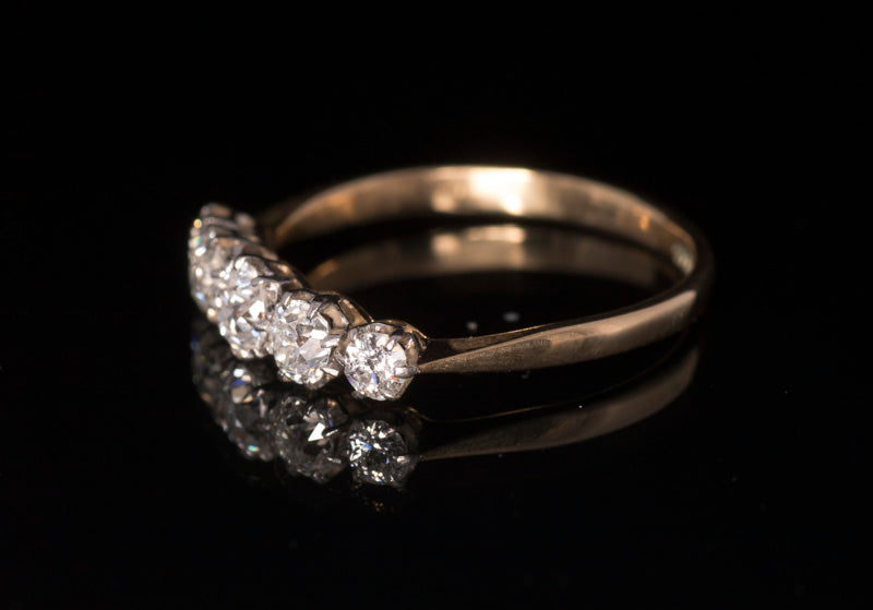 Antique Victorian 18ct and Platinum Old European Cut Diamond 5 Stone Ring. 0.85ct C.1890