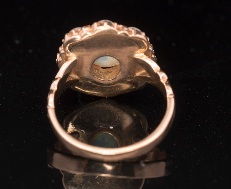 Vintage 9ct Gold, Opal, Cultured Pearl & Ruby, Georgian Style Cluster Ring.
