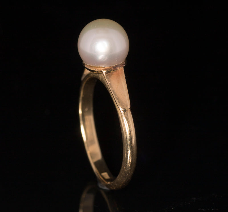 Vintage 18ct Gold and Cultured Pearl Ring. London 1985. 4.3g, Art-Deco.