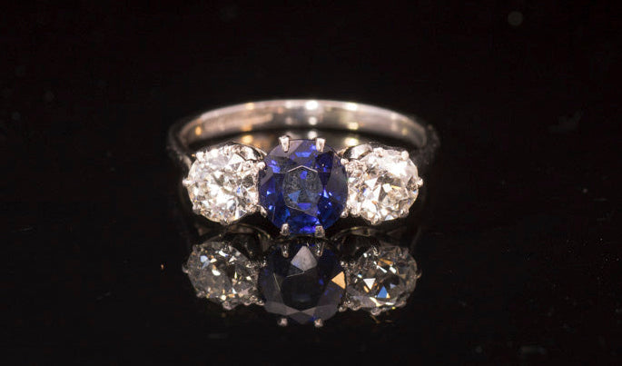 Outstanding Art-Deco Platinum, Sapphire and Diamond 3 Stone Ring 1.19ct Certified Natural No Heat. George Farrer
