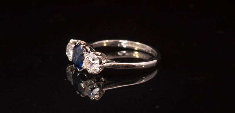 Outstanding Art-Deco Platinum, Sapphire and Diamond 3 Stone Ring 1.19ct Certified Natural No Heat. George Farrer