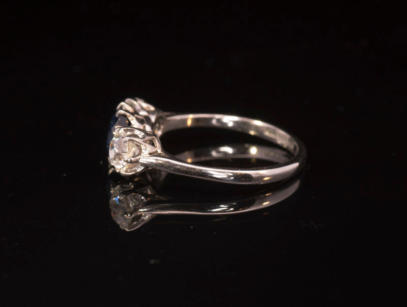 Outstanding Art-Deco Platinum, Sapphire and Diamond 3 Stone Ring 1.19ct Certified Natural No Heat. George Farrer