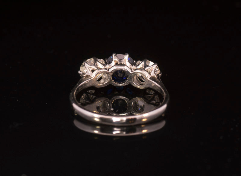 Outstanding Art-Deco Platinum, Sapphire and Diamond 3 Stone Ring 1.19ct Certified Natural No Heat. George Farrer