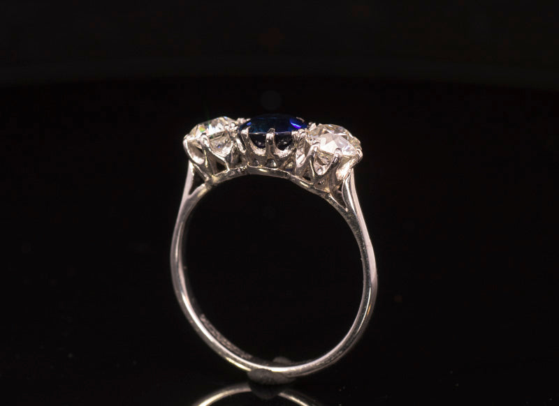 Outstanding Art-Deco Platinum, Sapphire and Diamond 3 Stone Ring 1.19ct Certified Natural No Heat. George Farrer