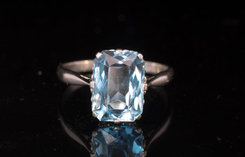 A Fine Antique 4.00ct Aquamarine Ring. Genuine Art Deco. Superb Colour, Hand Made Platinum Mount.