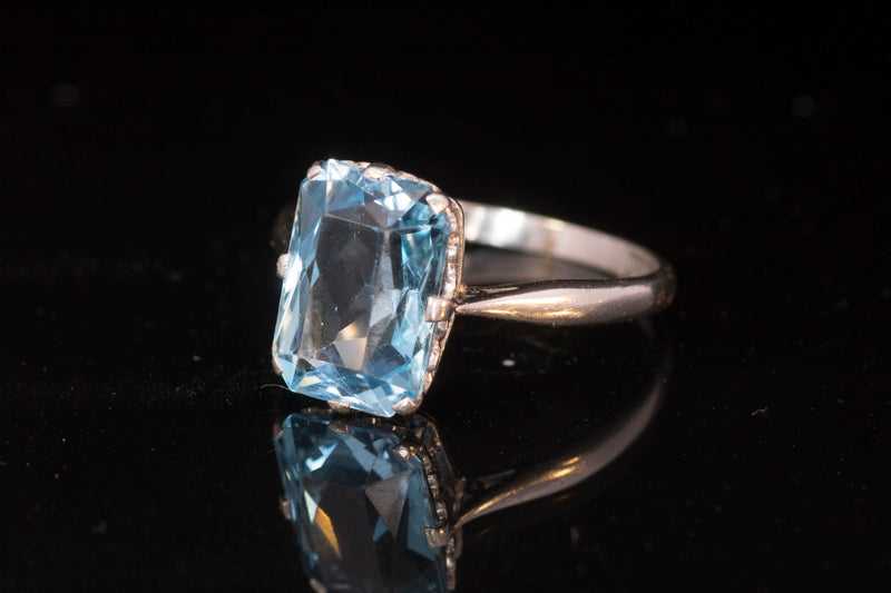 A Fine Antique 4.00ct Aquamarine Ring. Genuine Art Deco. Superb Colour, Hand Made Platinum Mount.