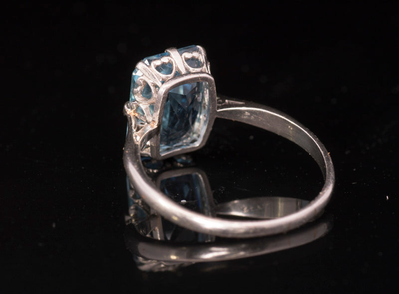 A Fine Antique 4.00ct Aquamarine Ring. Genuine Art Deco. Superb Colour, Hand Made Platinum Mount.