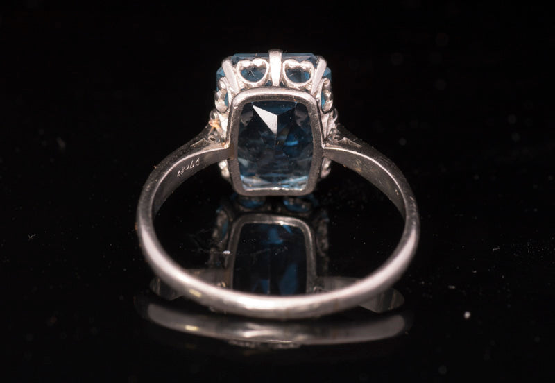 A Fine Antique 4.00ct Aquamarine Ring. Genuine Art Deco. Superb Colour, Hand Made Platinum Mount.