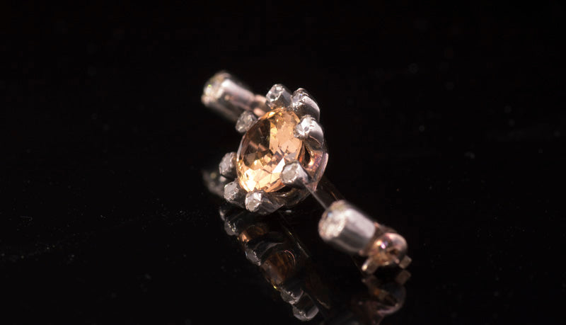 Rare Antique Golden Topaz and Old Cut Diamonds Brooch Circa 1840/1850. Gold and Silver Set.