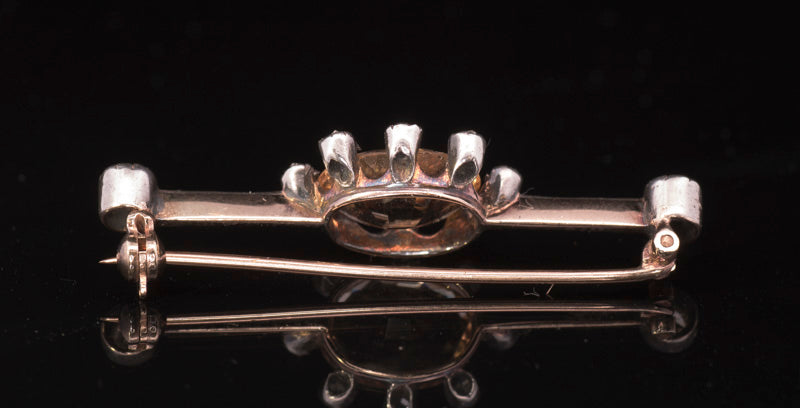 Rare Antique Golden Topaz and Old Cut Diamonds Brooch Circa 1840/1850. Gold and Silver Set.