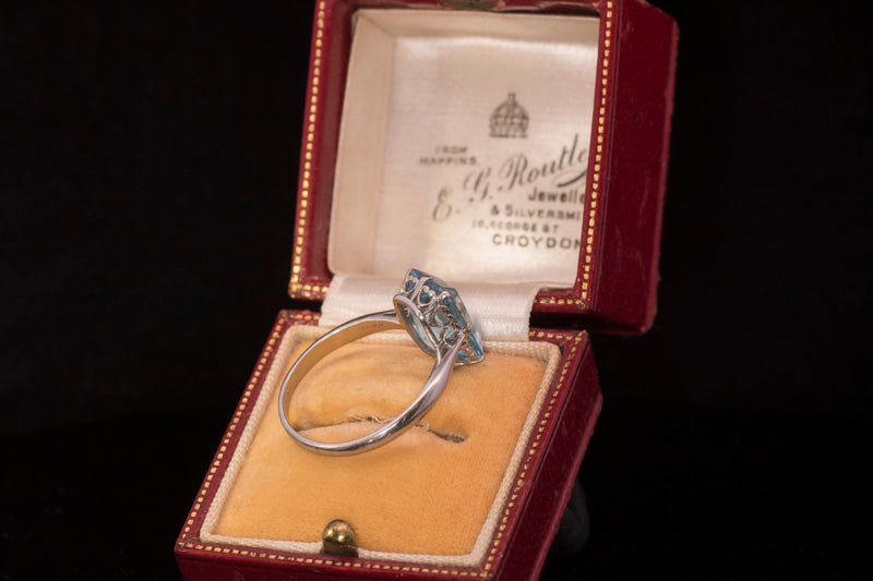A Fine Antique 4.00ct Aquamarine Ring. Genuine Art Deco. Superb Colour, Hand Made Platinum Mount.