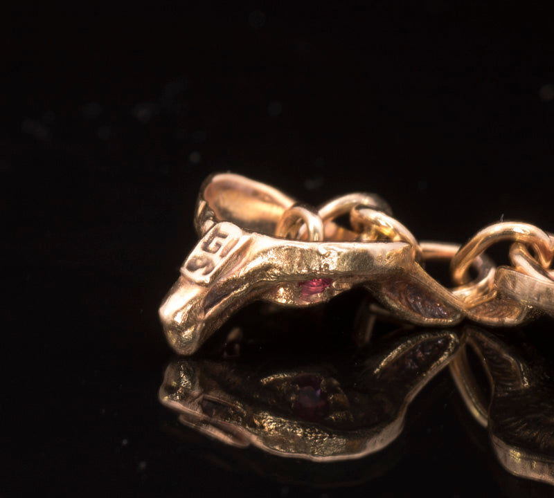 Unusual Vintage 9ct Gold 'Fox Head' Cufflinks. Ruby Eyes.